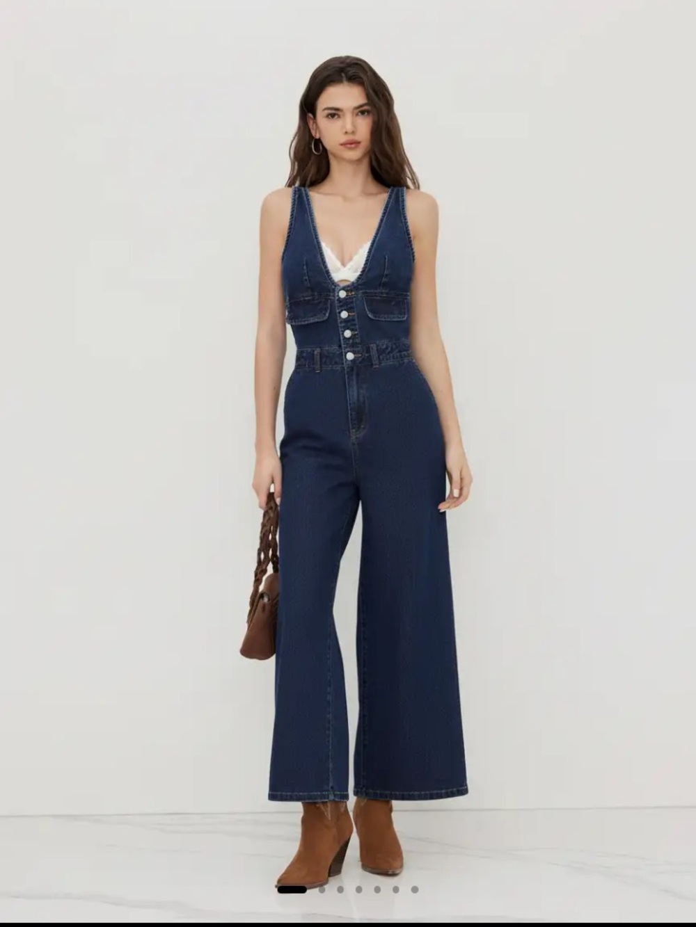 NWT Cider Denim V Neck Button Wide Leg Jumpsuit